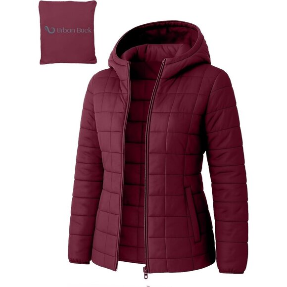 Jackets & Blazers - Women's Puffer Jacket Hood 32 Degree Quilted Winter Puff Foldable Jacket Red